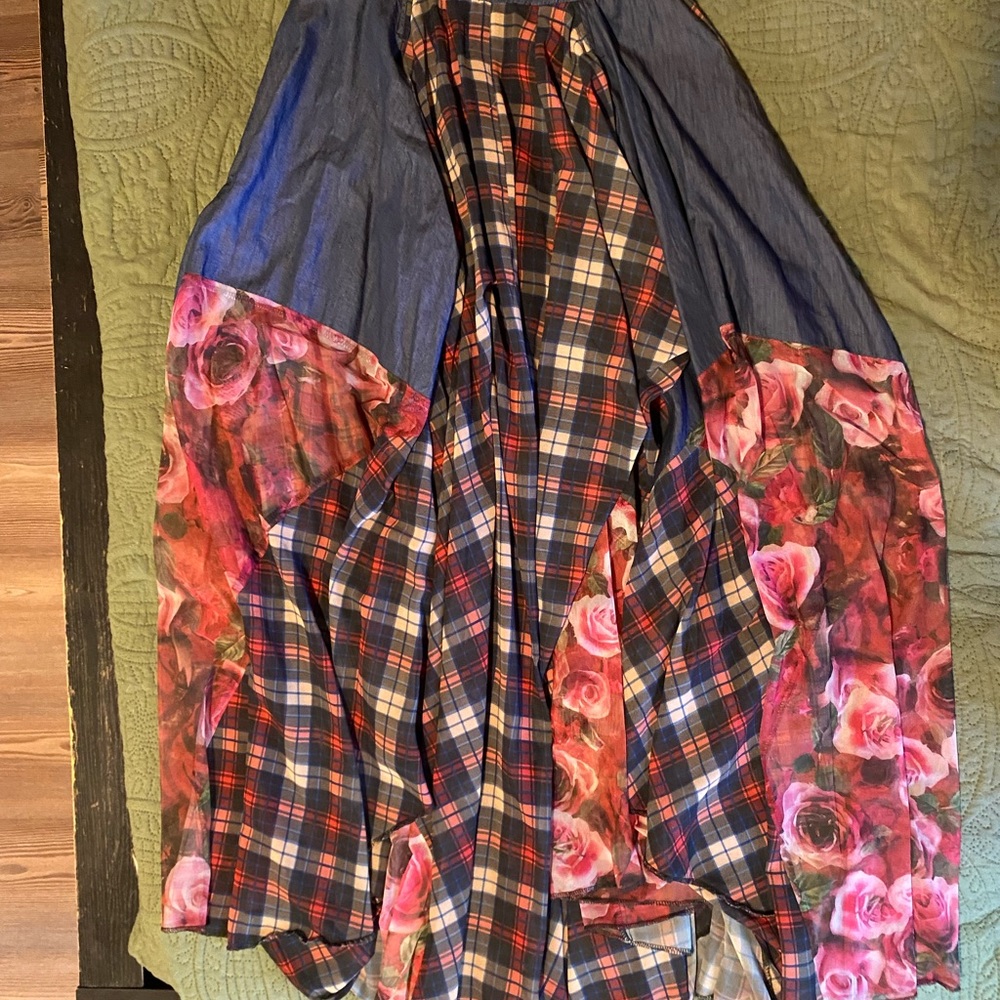 Tov Holy rose and plaid maxi damsel skirt